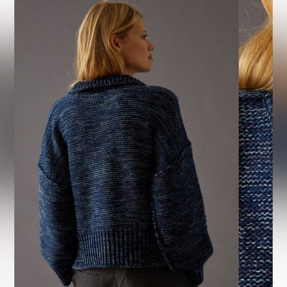 Anthropologie Marled Henley Sweater in Navy Blue - Picture 2 of 13